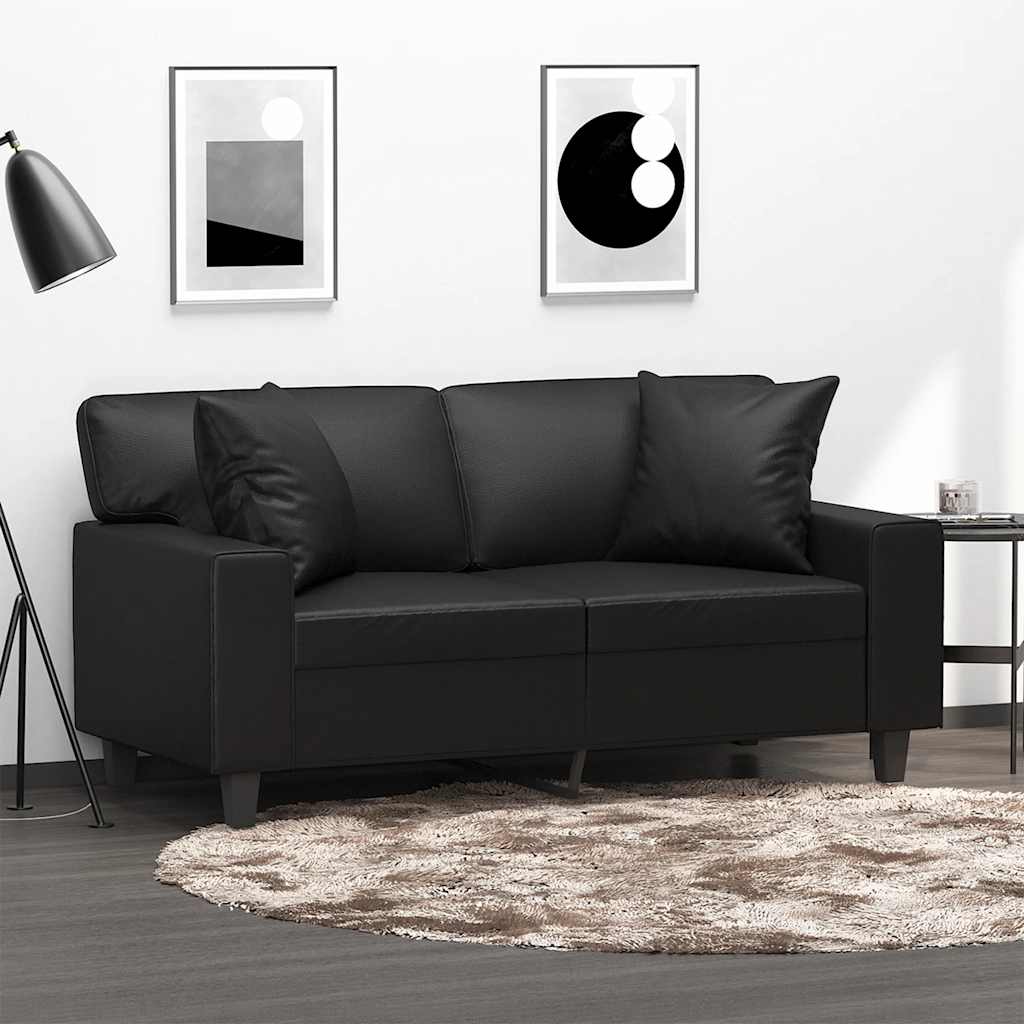 Sofá 2 lugares + almofadas decorativas 120cm couro artif. preto