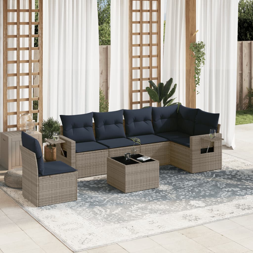 Conjunto de sofá de jardim com 7 peças e almofadas em rattan sintético cinza