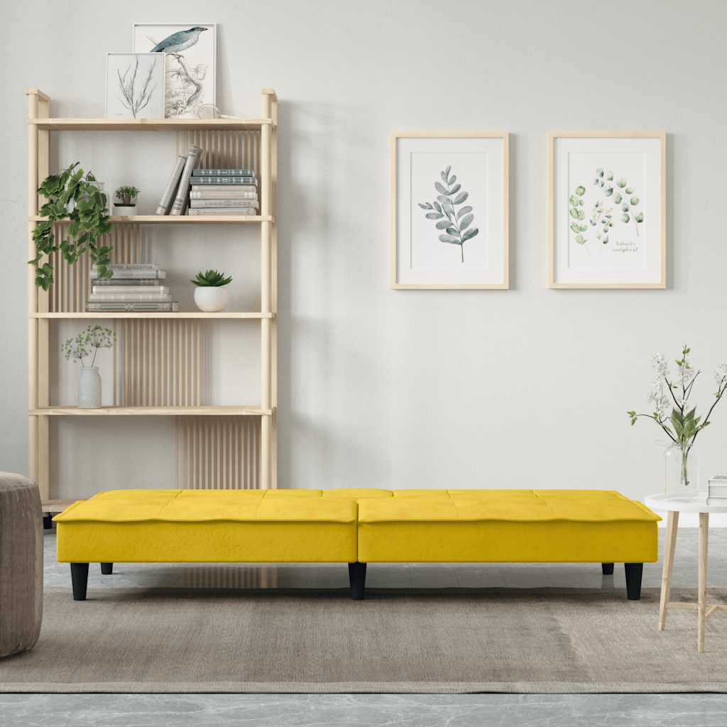 Sofá-cama com suporte para copos veludo amarelo