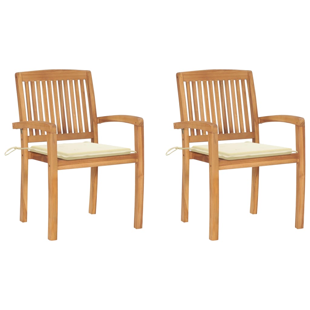 Cadeiras de jardim c/ almofadões cor creme 2 pcs teca maciça