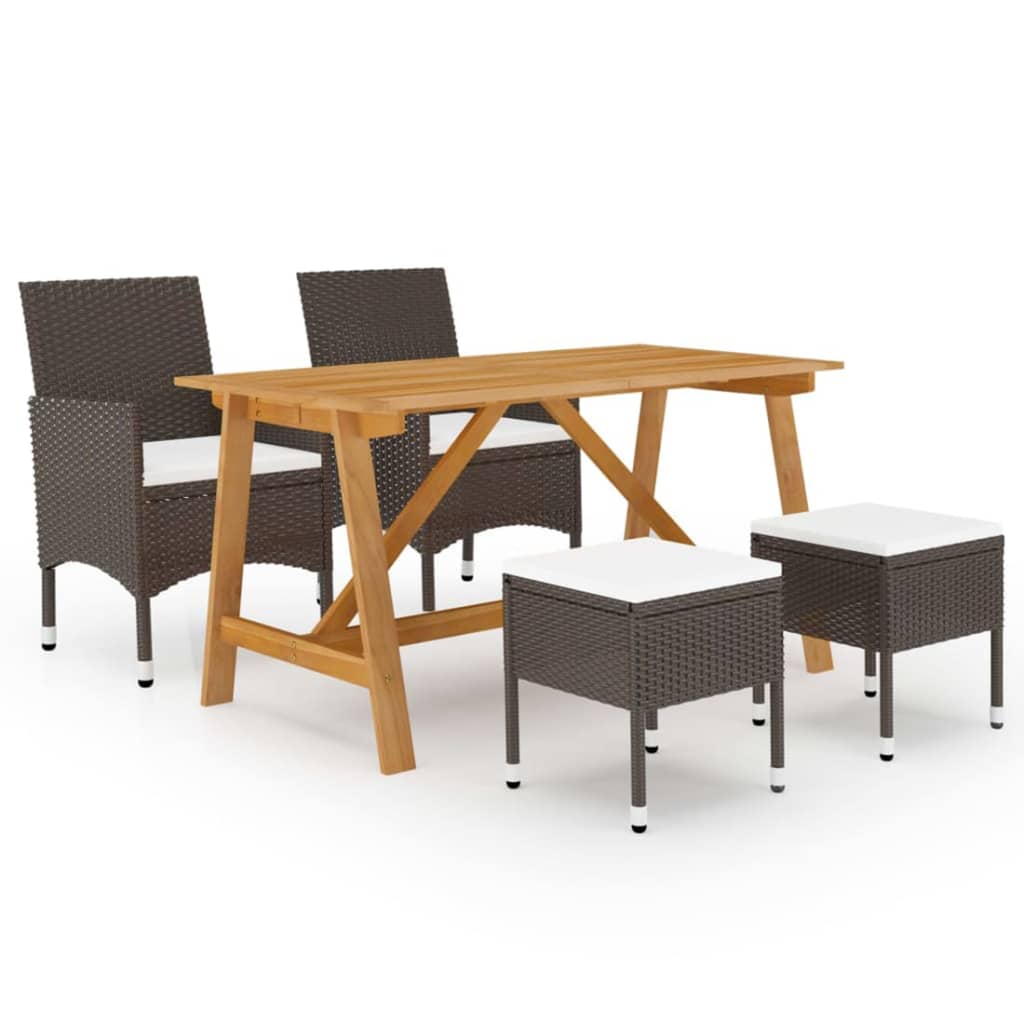 5 Pcs conjunto de jantar para jardim castanho