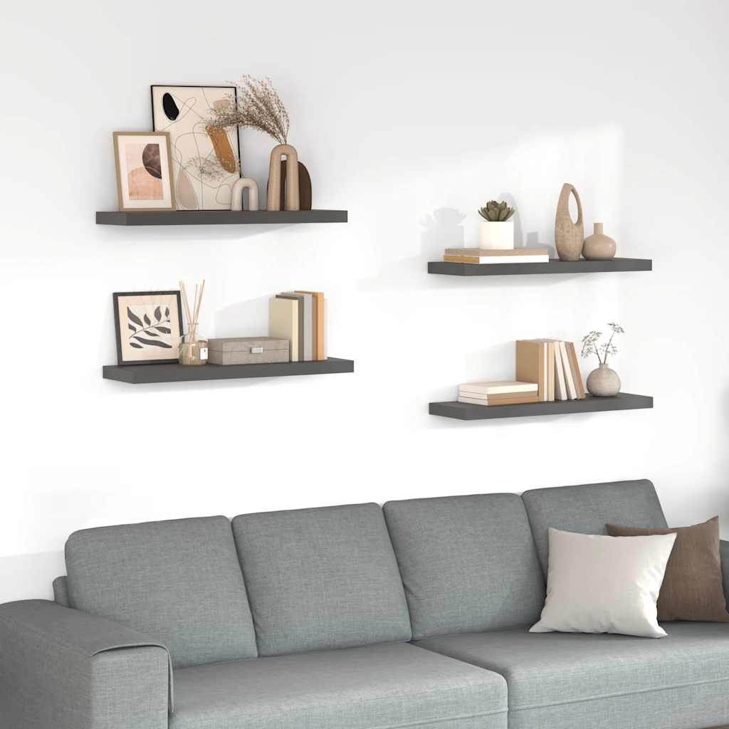 Prateleiras de parede suspensas 4 pcs 80x23,5x3,8cm MDF cinza