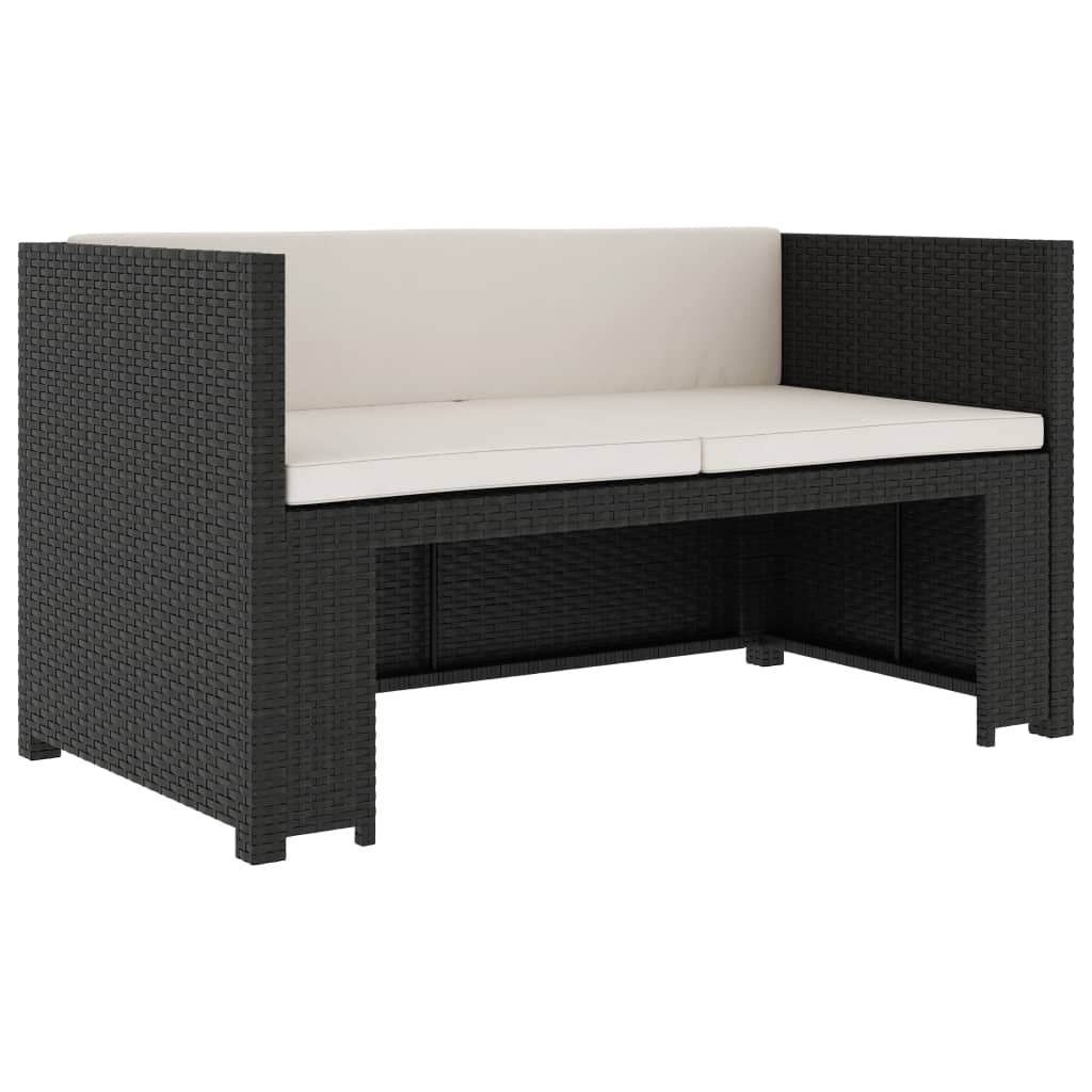 5 Pcs conjunto lounge de jardim c/ almofadões vime PE preto