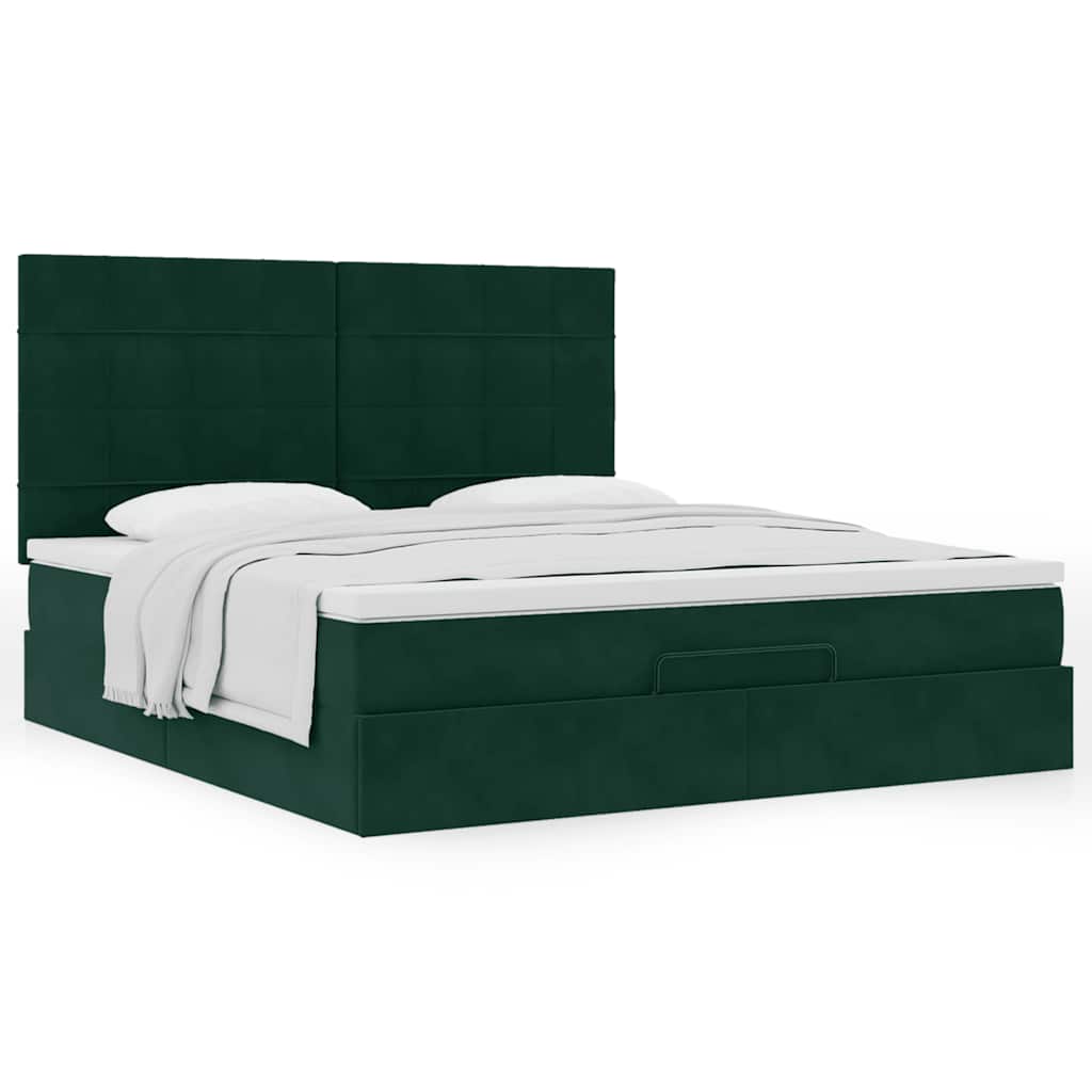 Estrutura de cama otomana com colchão verde escuro veludo