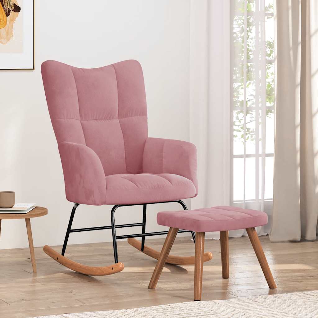 Cadeira de baloiço com banco veludo rosa