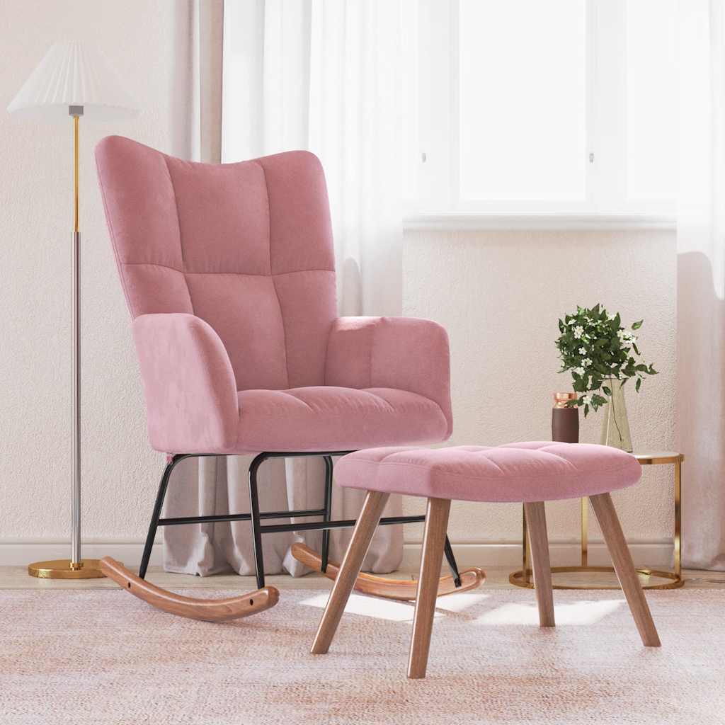 Cadeira de baloiço com banco veludo rosa