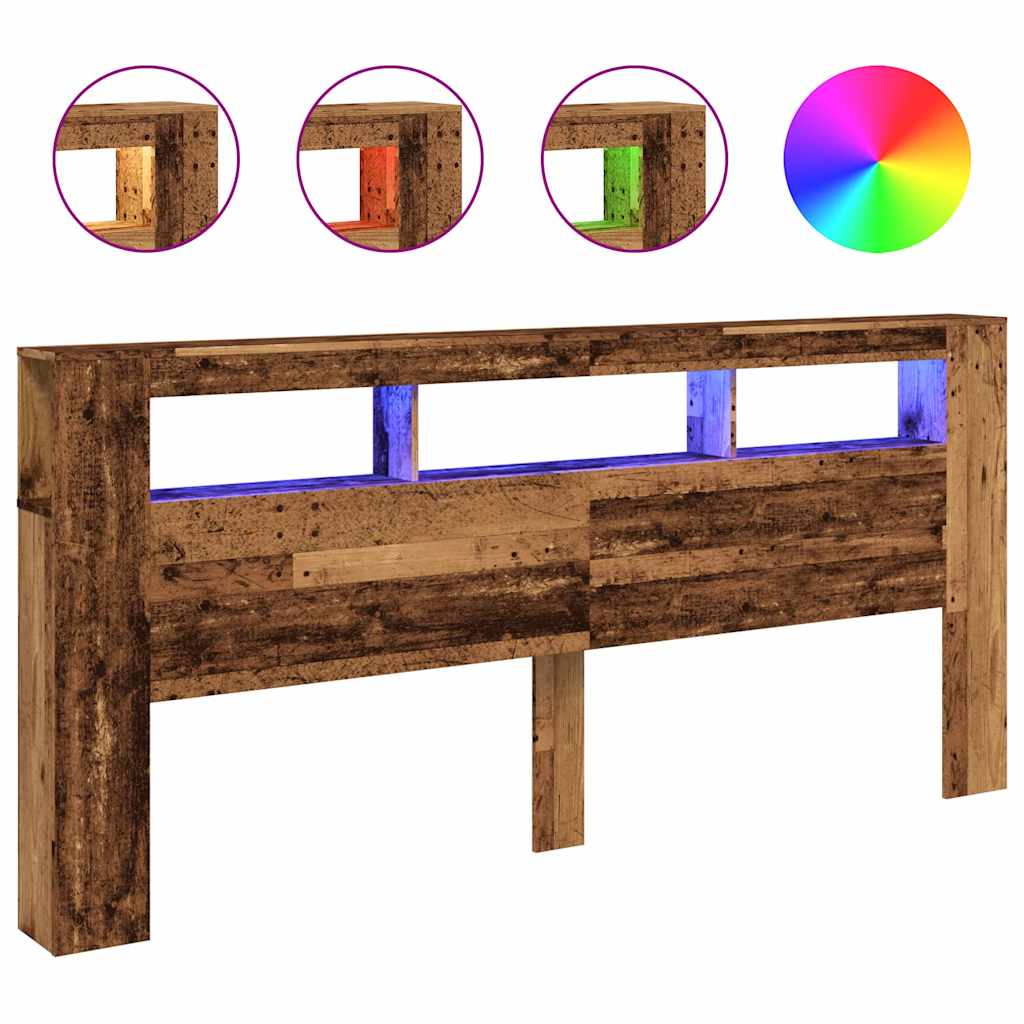 Cabeceira c/ leds 220x18,5x103,5cm deriv. madeira madeira velha