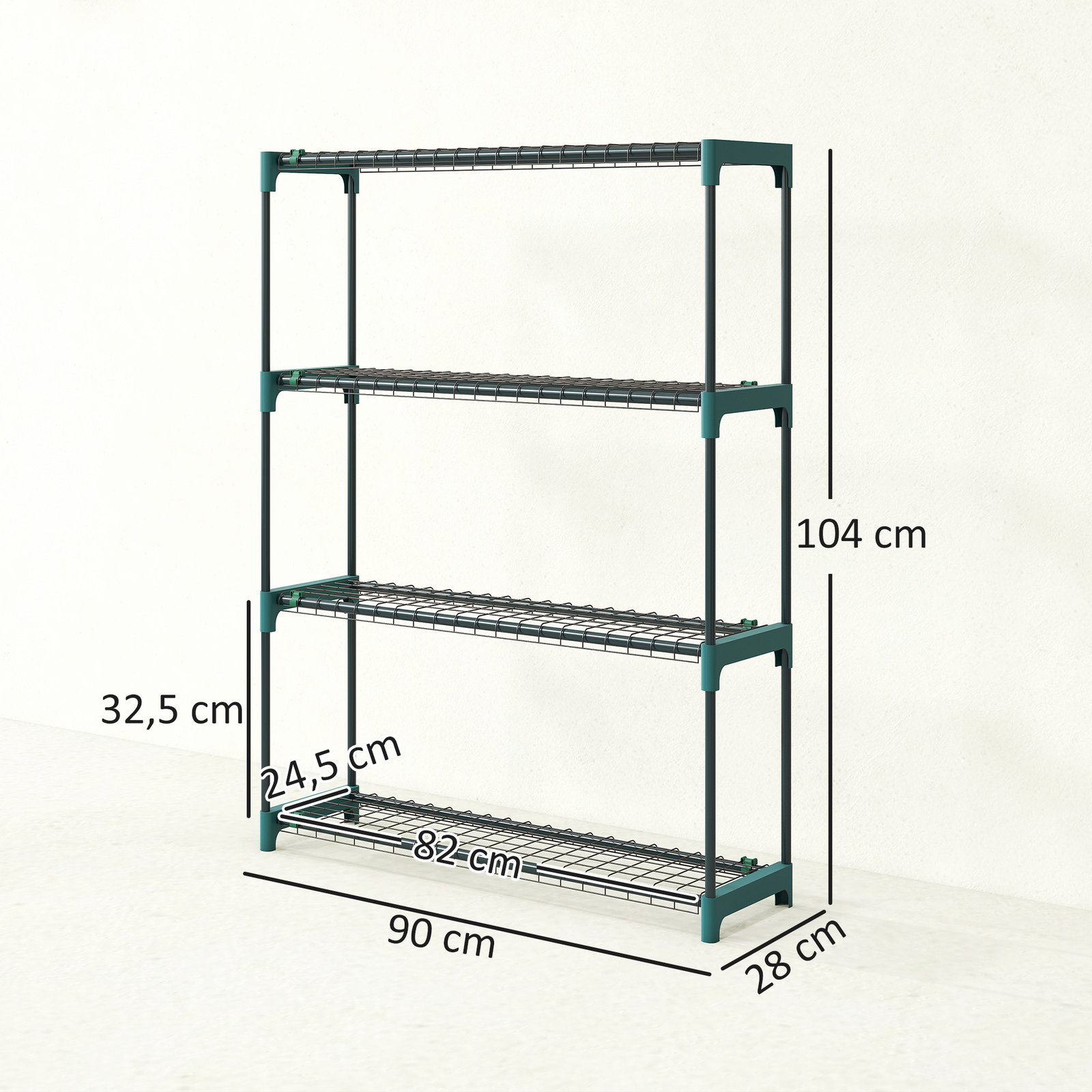 Conjunto de 2 suportes para plantas de 4 níveis interior e exterior prateleiras metálicas com conectores montagem fácil verde