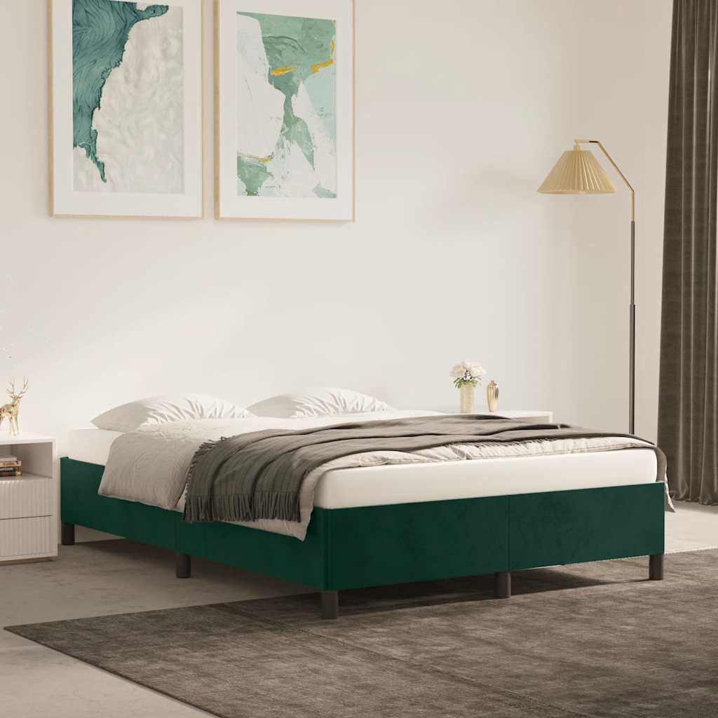 Estrutura de cama sem colchão 140x190 cm veludo verde-escuro