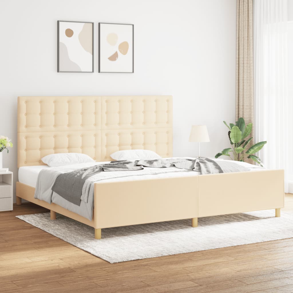 Estrutura de cama sem colchão 200x200 cm tecido cor creme