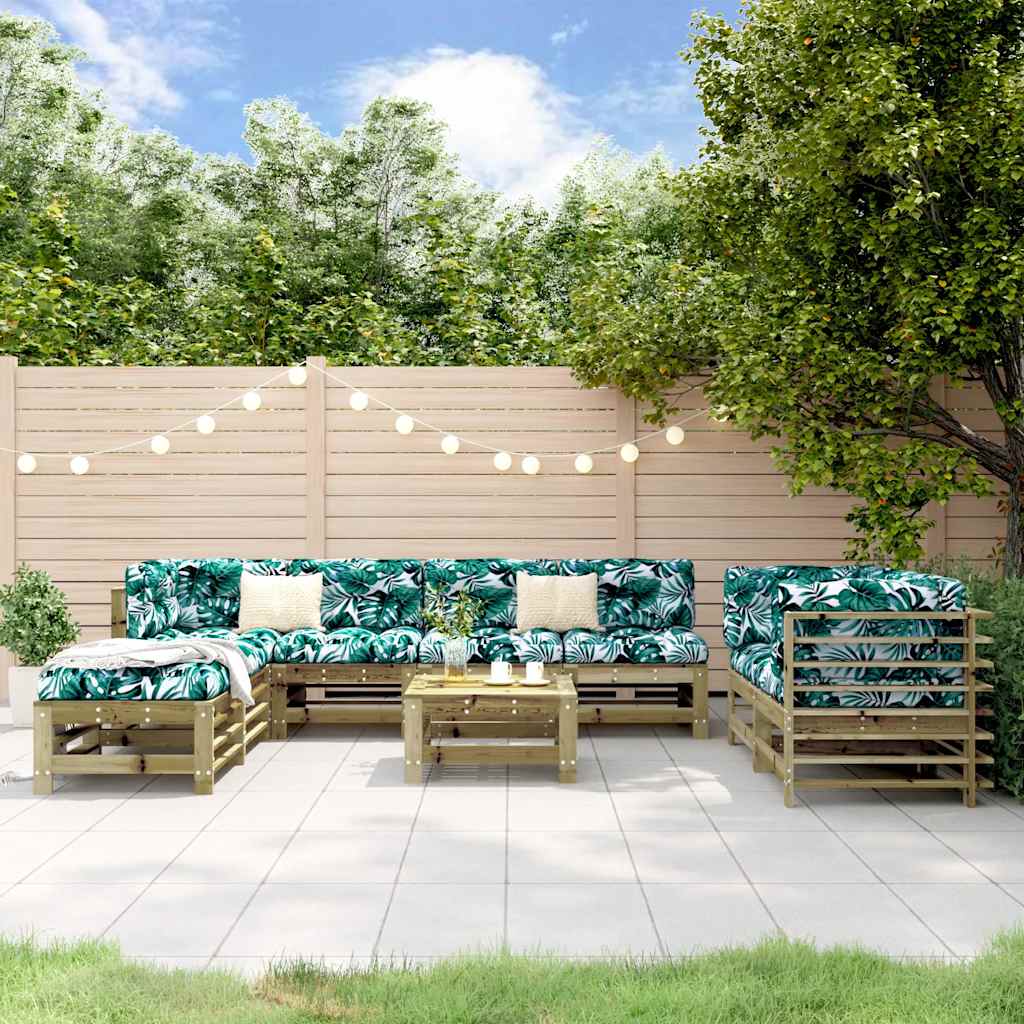 9 Pcs conjunto lounge de jardim madeira de pinho impregnada