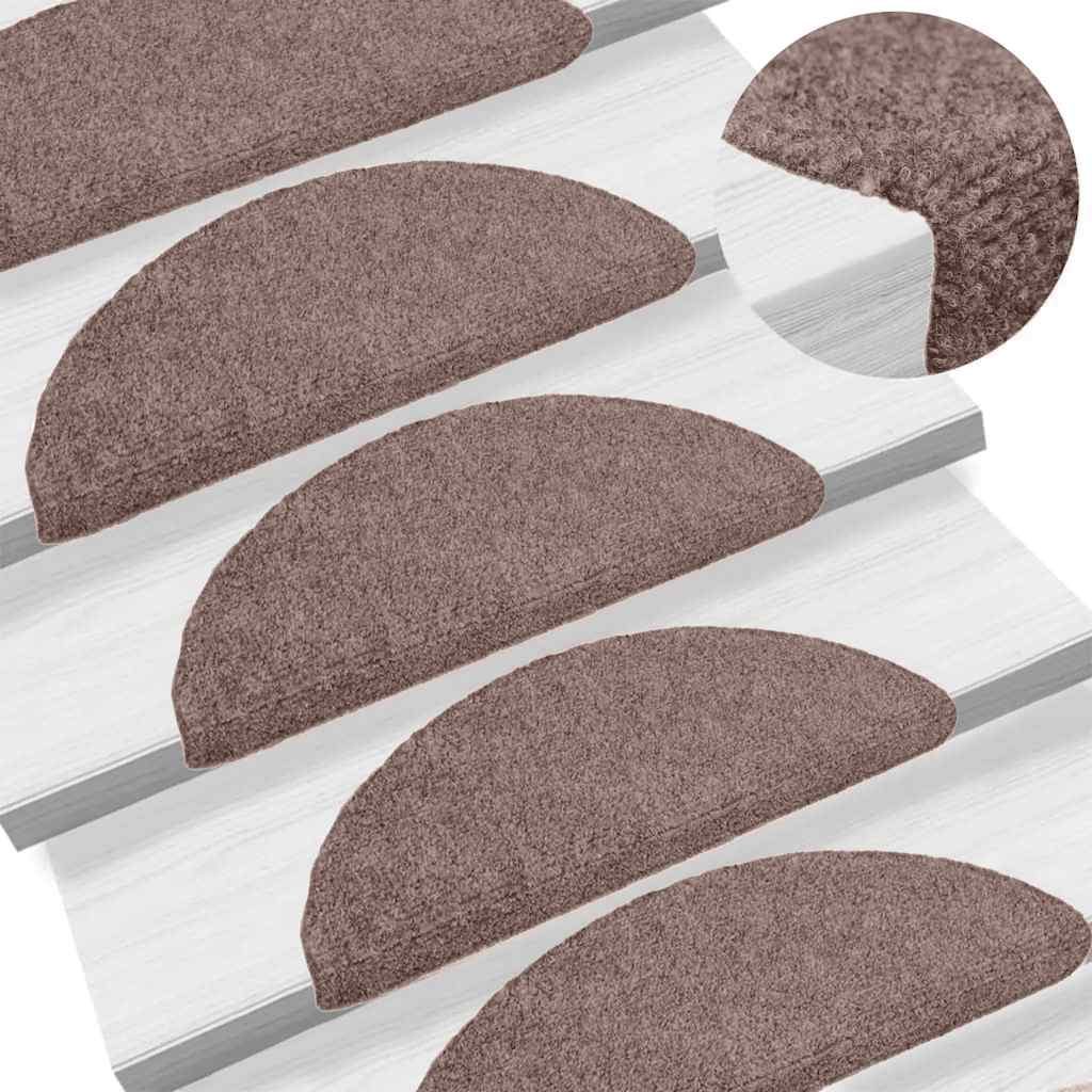 Tapetes de escada autoadesivos 5 peças 65x21x4 cm marrom claro semicircular grande