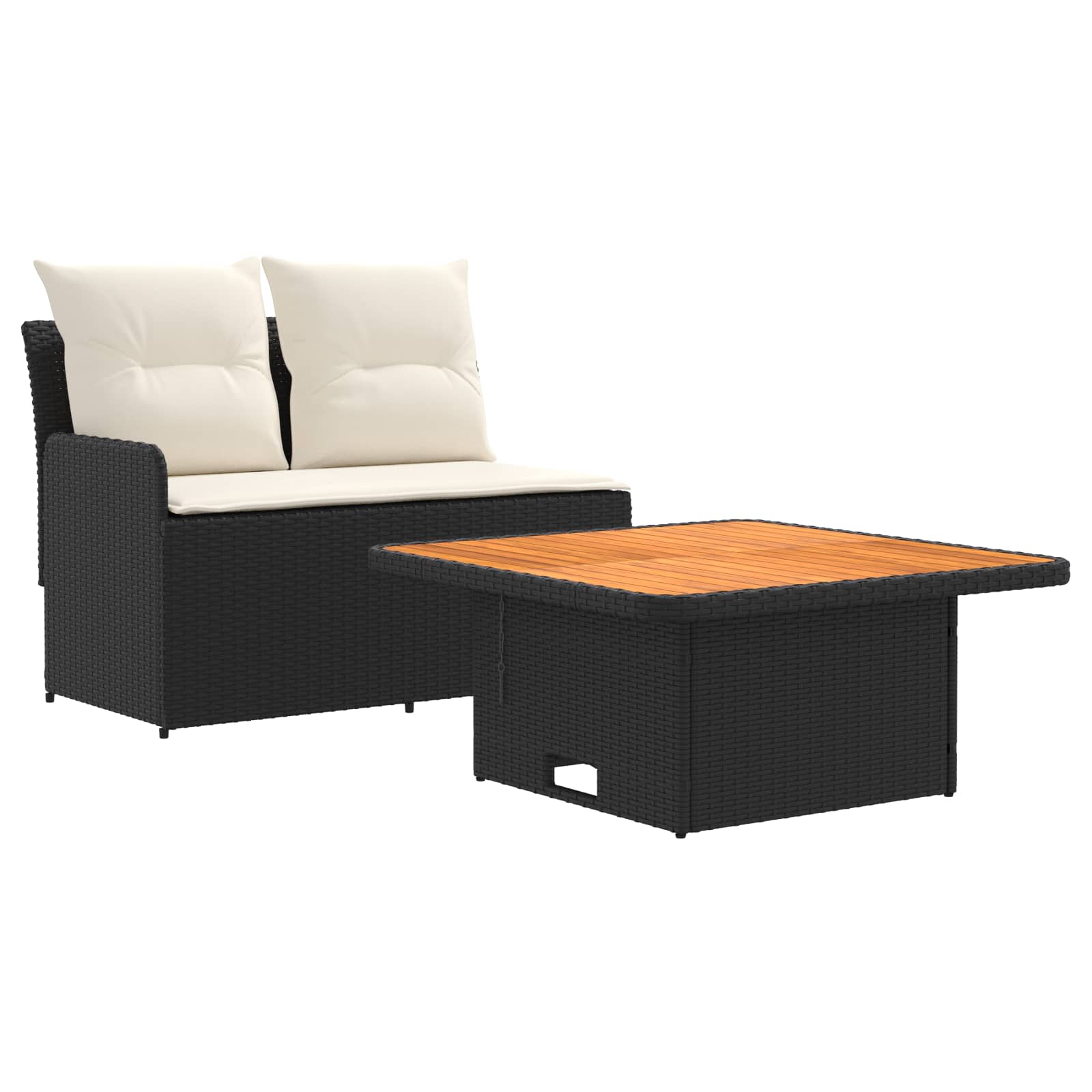 Sofá de jardim com braço e mesa levantável 2 peça preto e creme