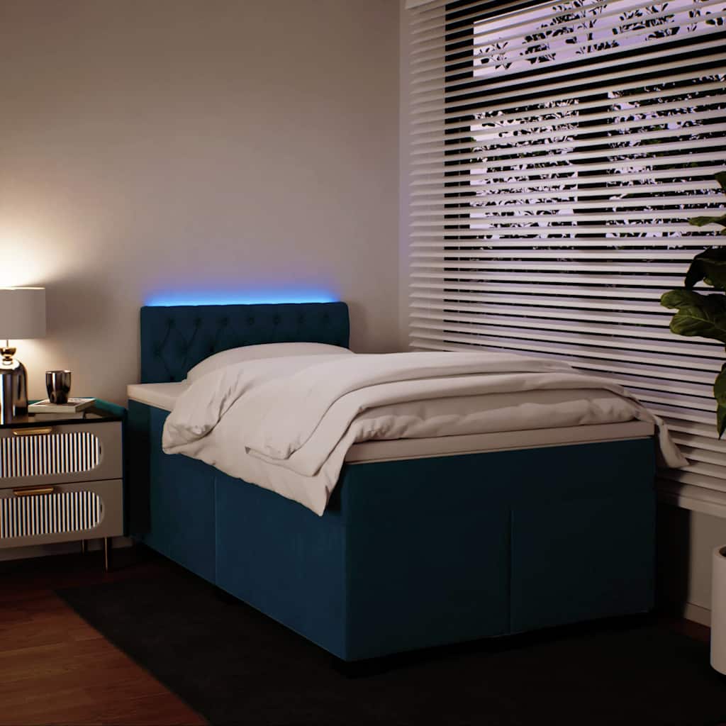 Cama boxspring com colchão 120x200 cm veludo azul
