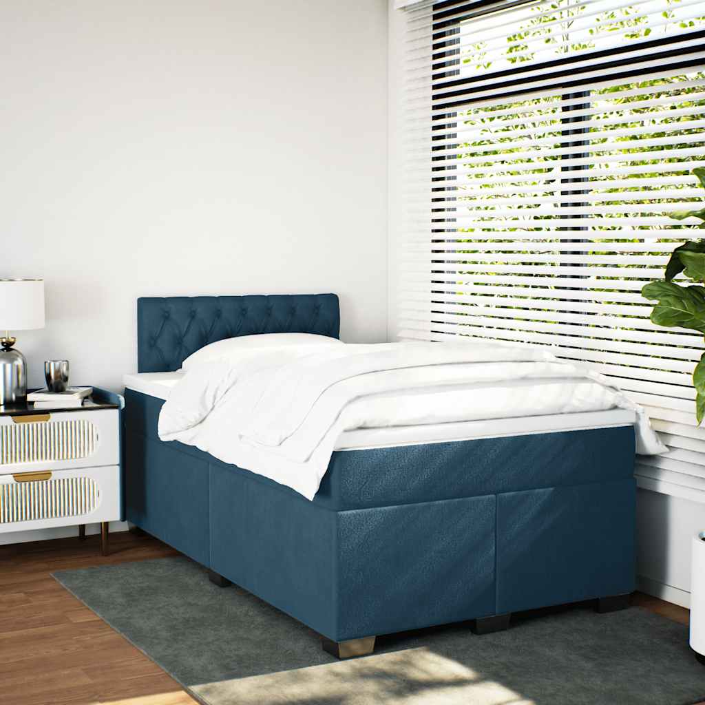 Cama boxspring com colchão 120x200 cm veludo azul