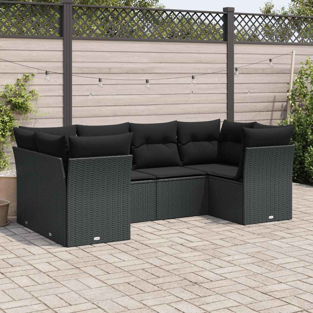 6 Pcs conjunto sofás de jardim c/ almofadões vime PE preto