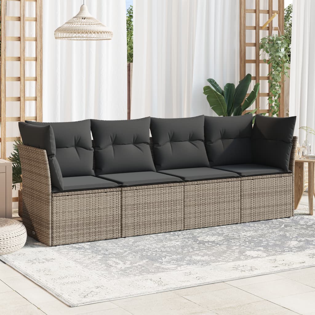 4 Pcs conjunto sofás de jardim c/ almofadões vime PE cinzento