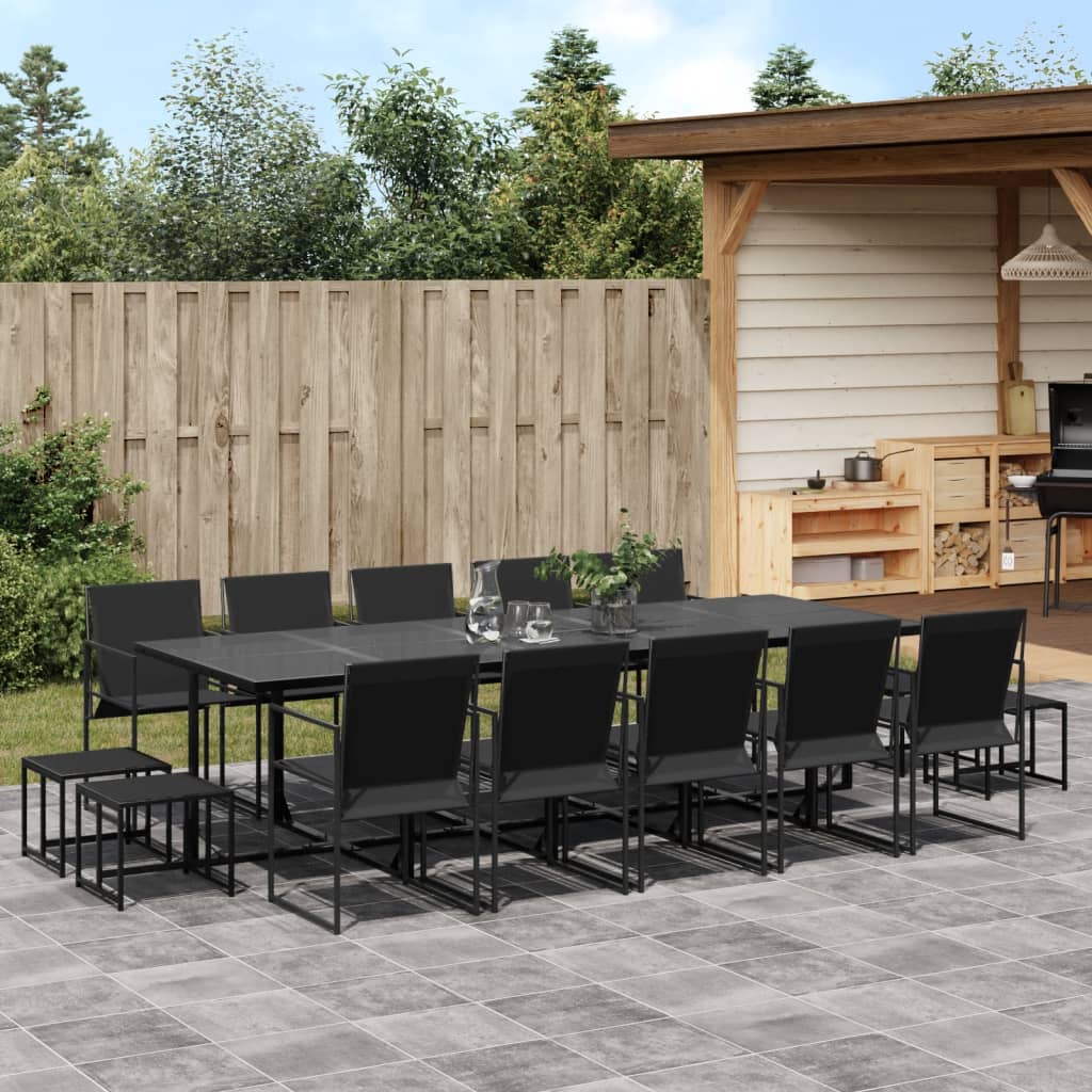 15 Pcs conjunto de jantar para jardim textilene preto