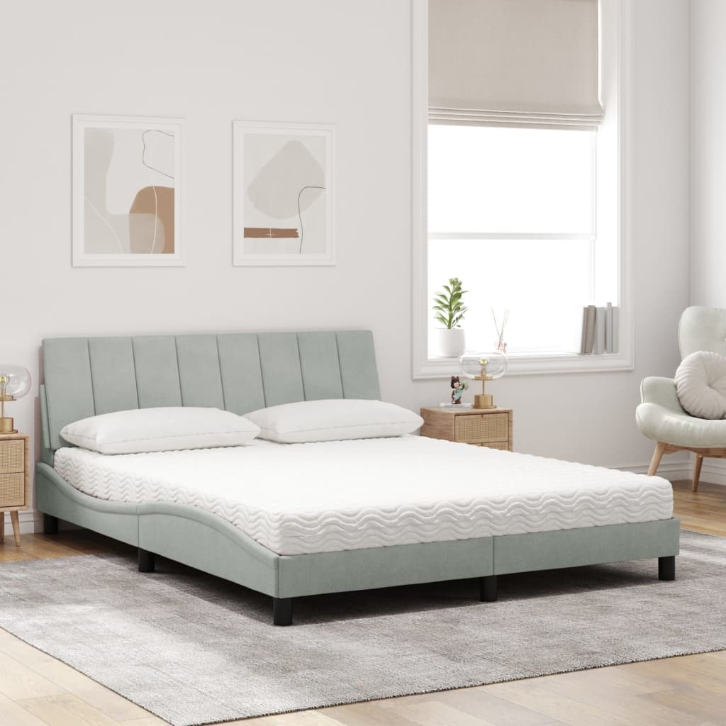 Cama com colchão hanko 160x200 cm veludo cinzento-claro