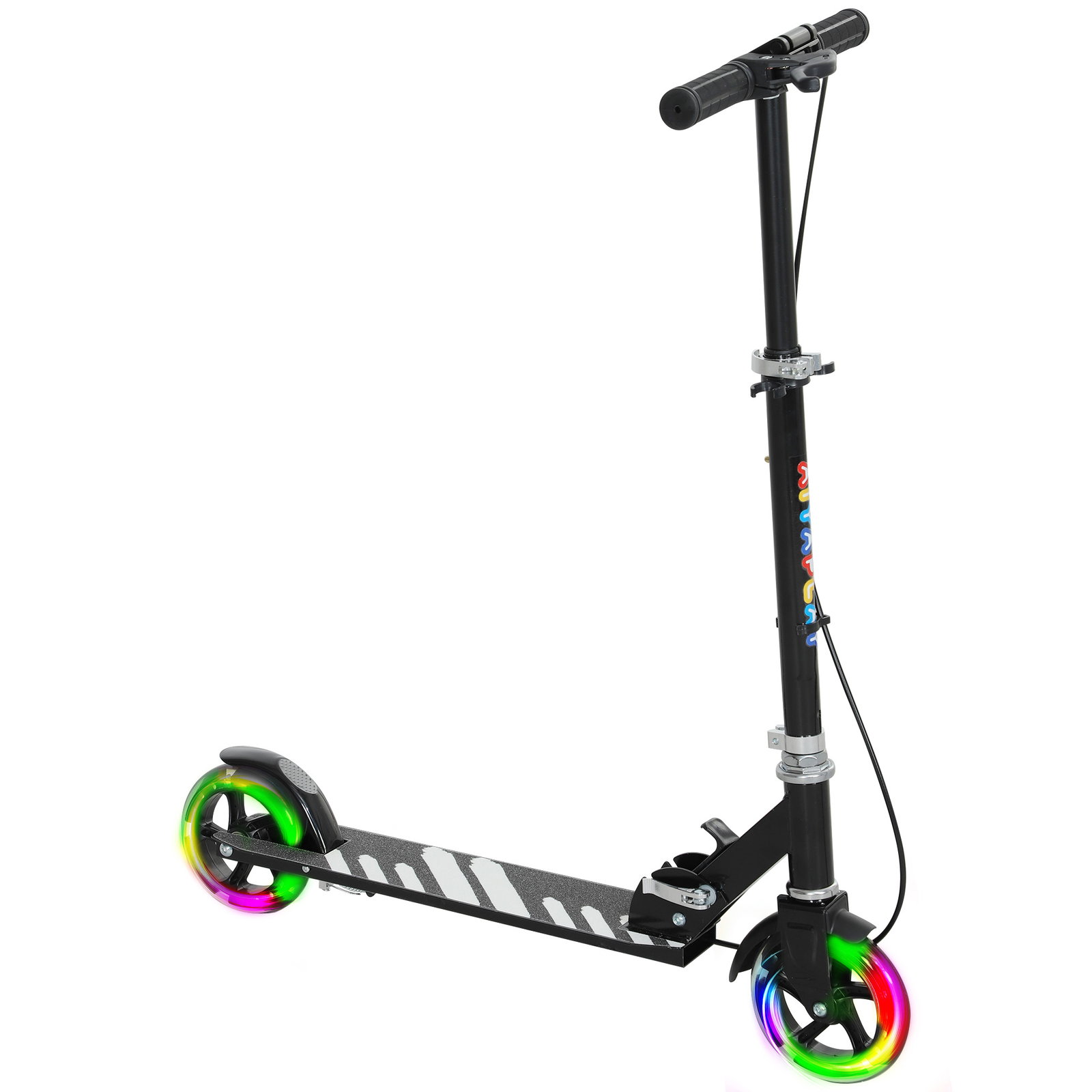 Trotinete dobrável para crianças de 3-8 anos com luzes LED guiador com 4 alturas ajustáveis travão traseiro e de mão 73x36x73-89 cm preto