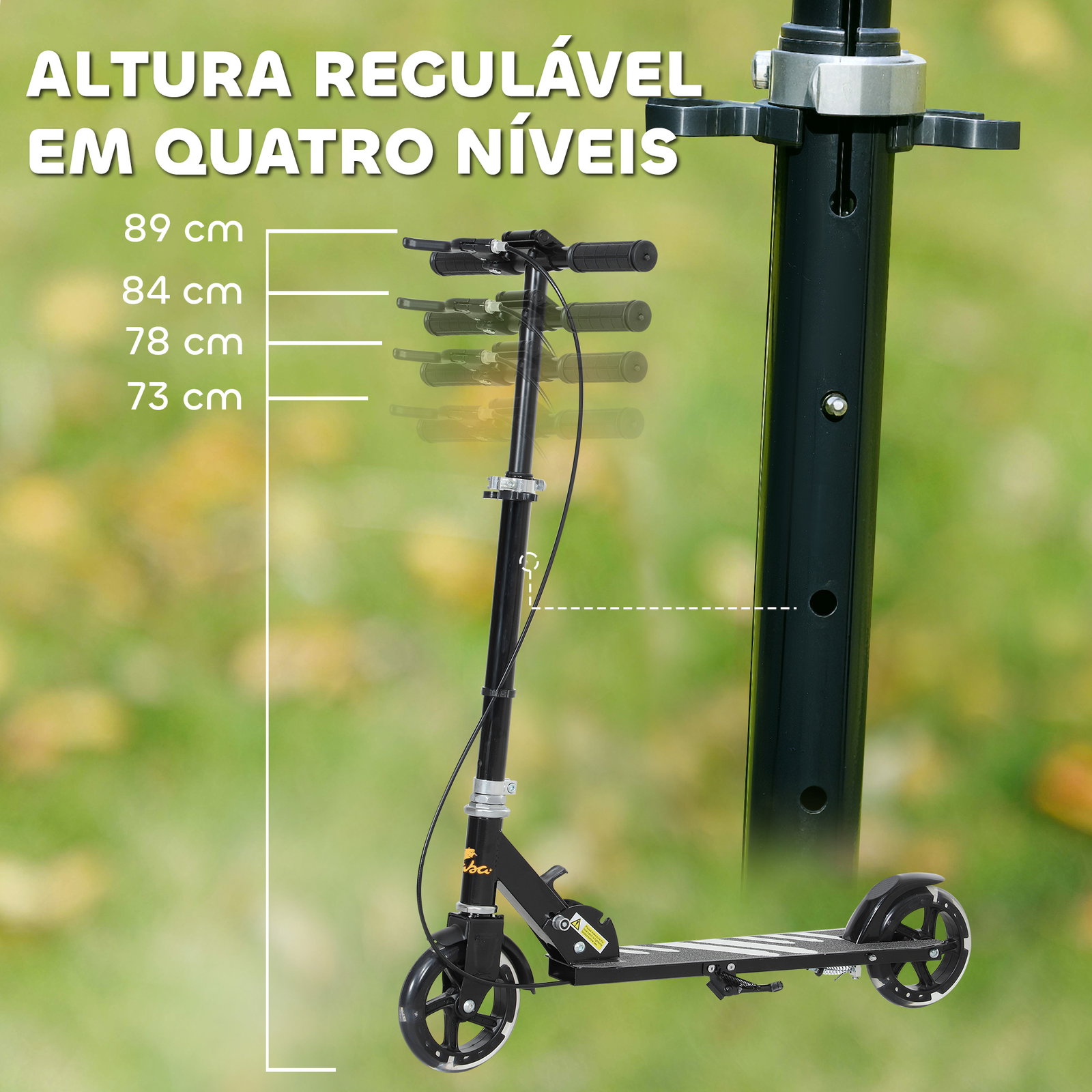 Trotinete dobrável para crianças de 3-8 anos com luzes LED guiador com 4 alturas ajustáveis travão traseiro e de mão 73x36x73-89 cm preto