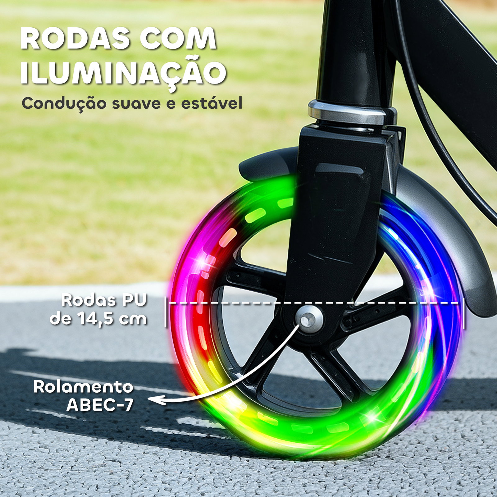 Trotinete dobrável para crianças de 3-8 anos com luzes LED guiador com 4 alturas ajustáveis travão traseiro e de mão 73x36x73-89 cm preto