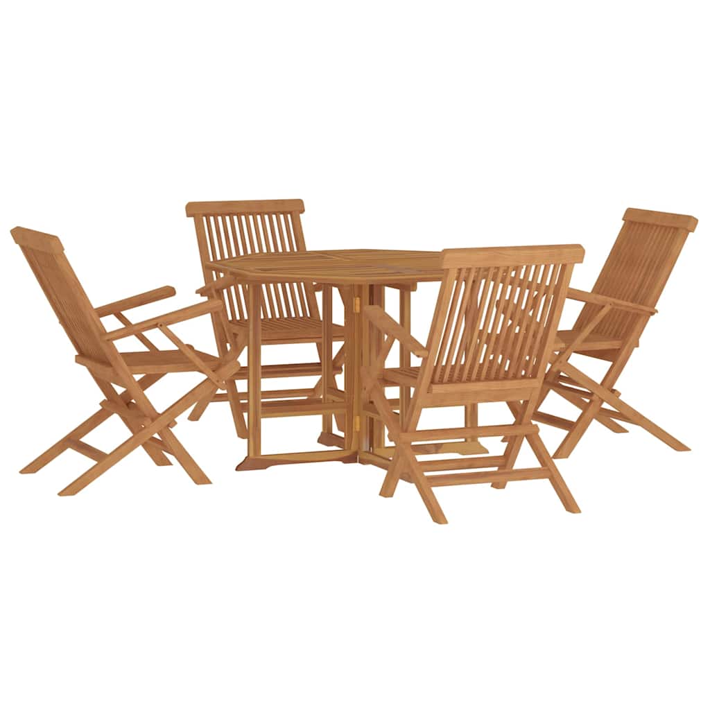 5 Pcs conjunto jantar dobrável p/ exterior madeira teca maciça