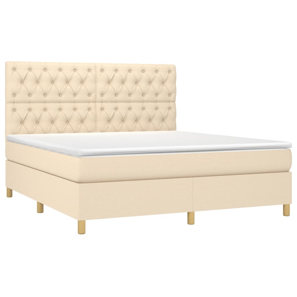 Cama box spring c/ colchão e LED 160x200 cm tecido cor creme