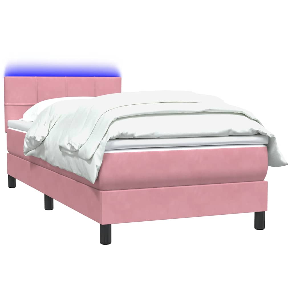 Cama box spring c/ colchão e LED 80x220 cm veludo rosa