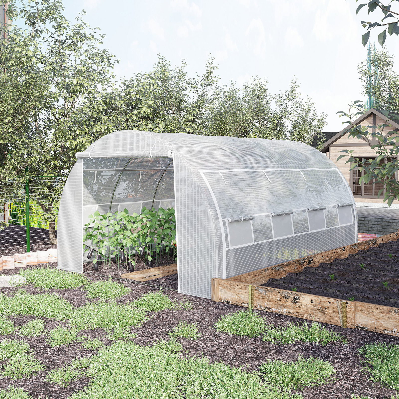 Estufa Tipo Túnel de Jardim 4x3x2m com Porta Enrolável 8 Janelas Cobertura de PE 140g/m² e Metal Galvanizado para Cultivos de Pl