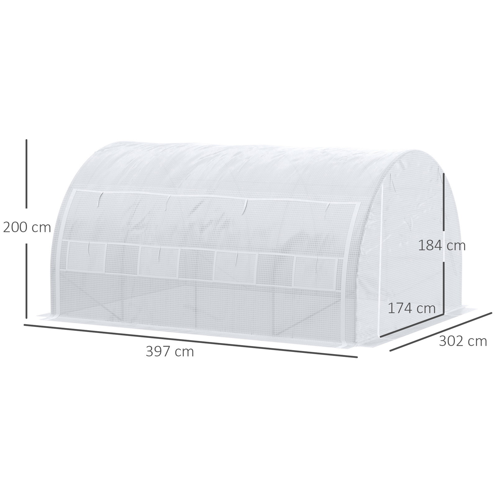 Estufa Tipo Túnel de Jardim 4x3x2m com Porta Enrolável 8 Janelas Cobertura de PE 140g/m² e Metal Galvanizado para Cultivos de Pl