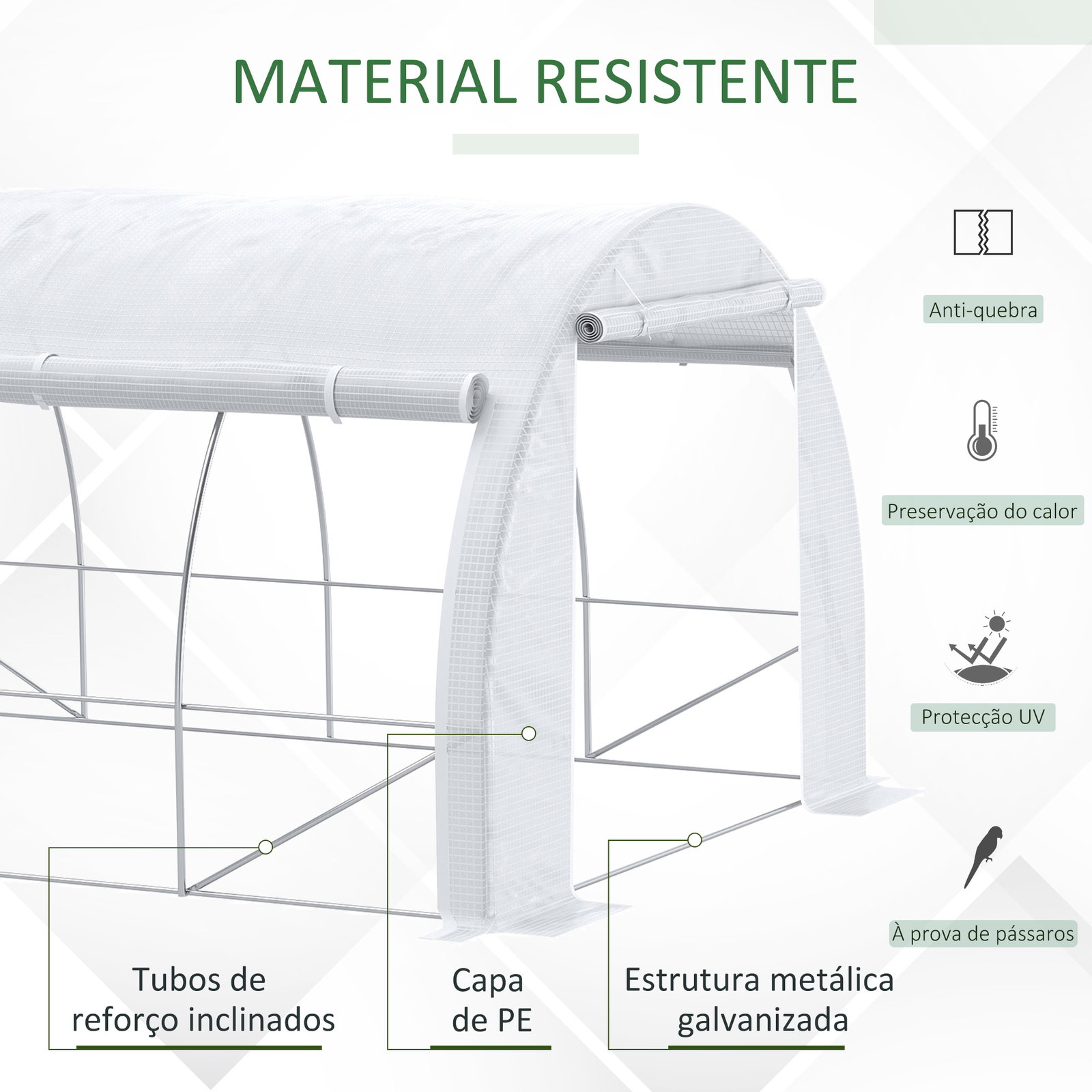 Estufa Tipo Túnel de Jardim 4x3x2m com Porta Enrolável 8 Janelas Cobertura de PE 140g/m² e Metal Galvanizado para Cultivos de Pl
