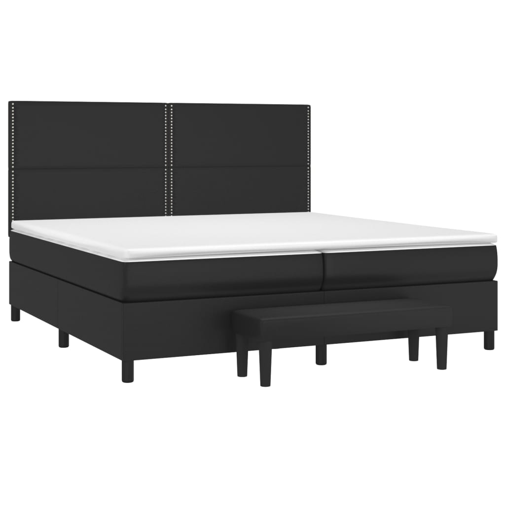 Cama com molas/colchão 200x200 cm couro artificial preto