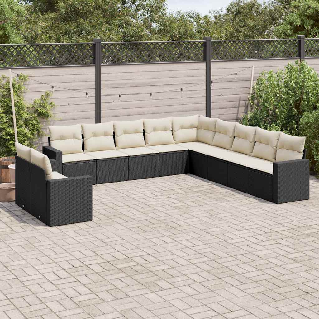11 Pcs conjunto sofás de jardim c/ almofadões vime PE preto