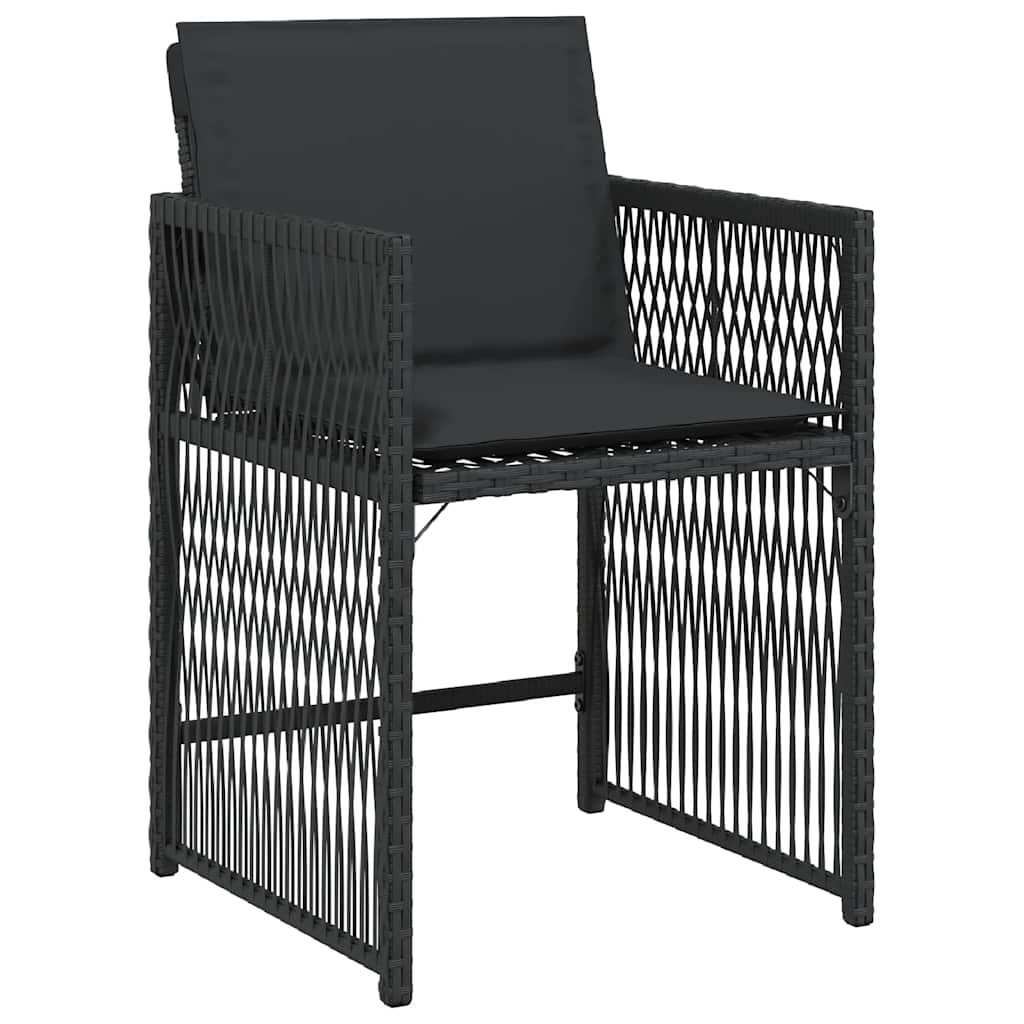 Cadeiras de jardim com almofadões 4 pcs vime PE preto
