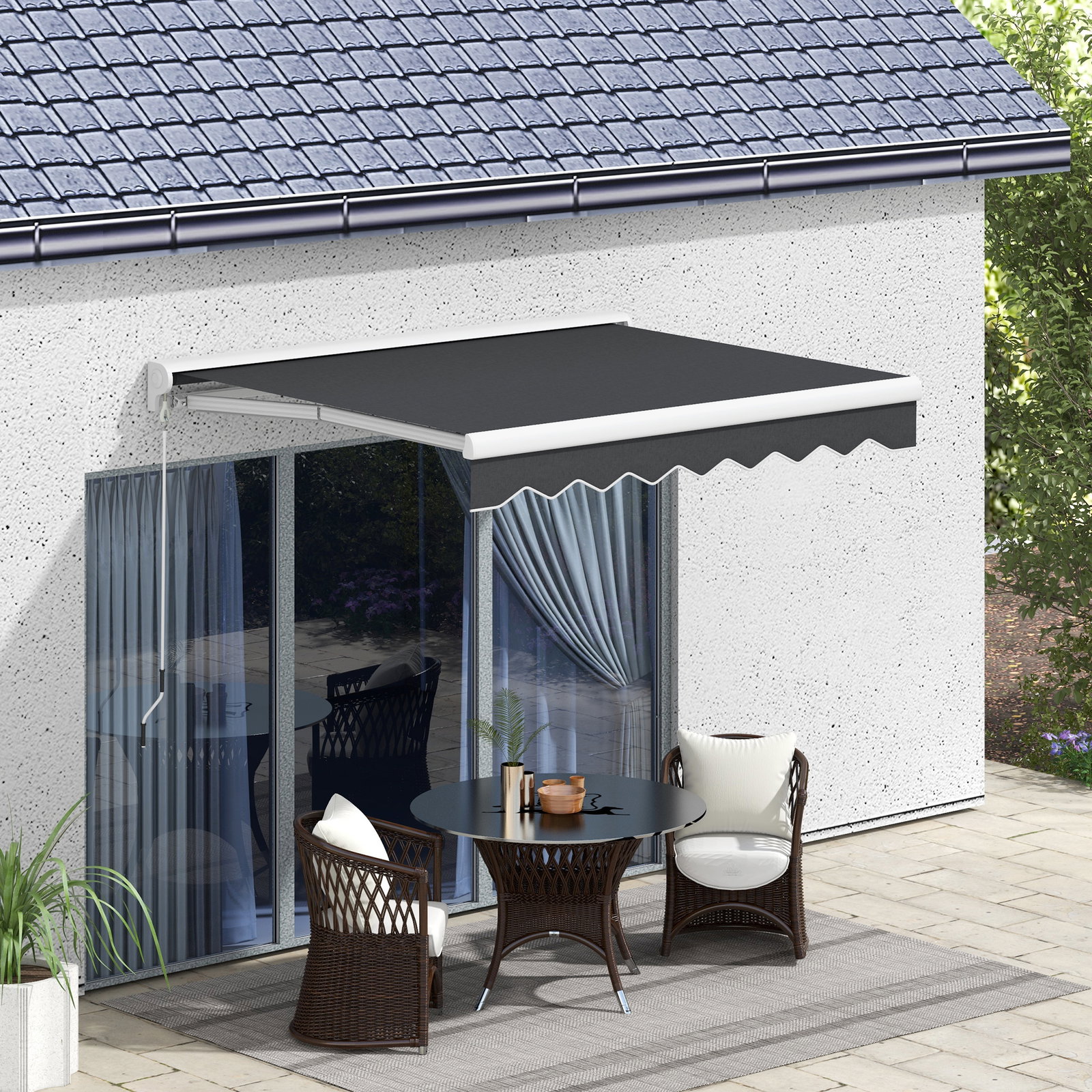 Toldo retrátil elétrico ou manual 250x200 cm toldo portátil para varanda com controlo remoto manivela manual cinzento escuro