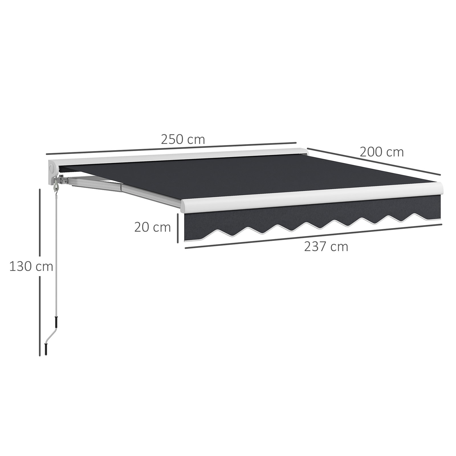 Toldo retrátil elétrico ou manual 250x200 cm toldo portátil para varanda com controlo remoto manivela manual cinzento escuro