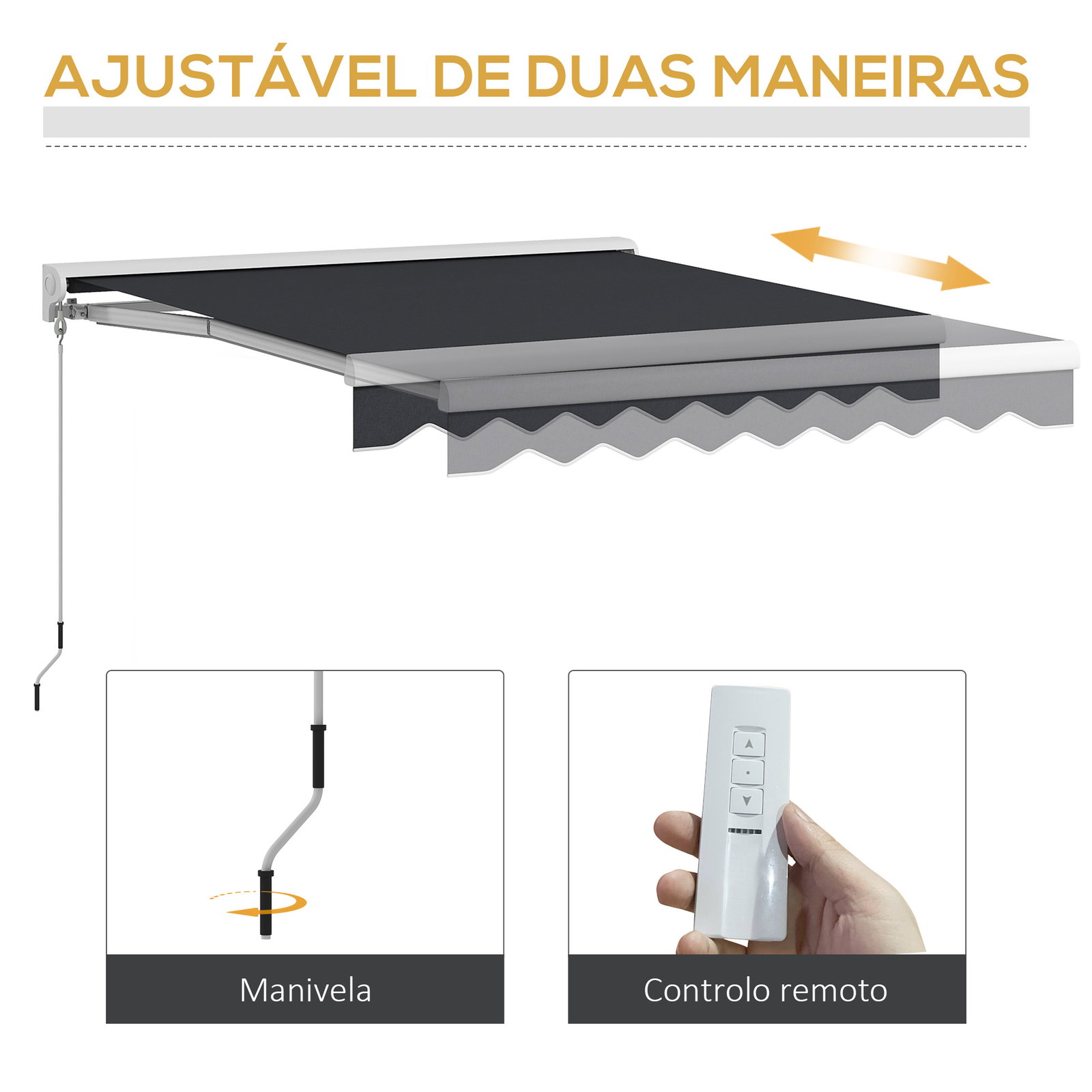 Toldo retrátil elétrico ou manual 250x200 cm toldo portátil para varanda com controlo remoto manivela manual cinzento escuro