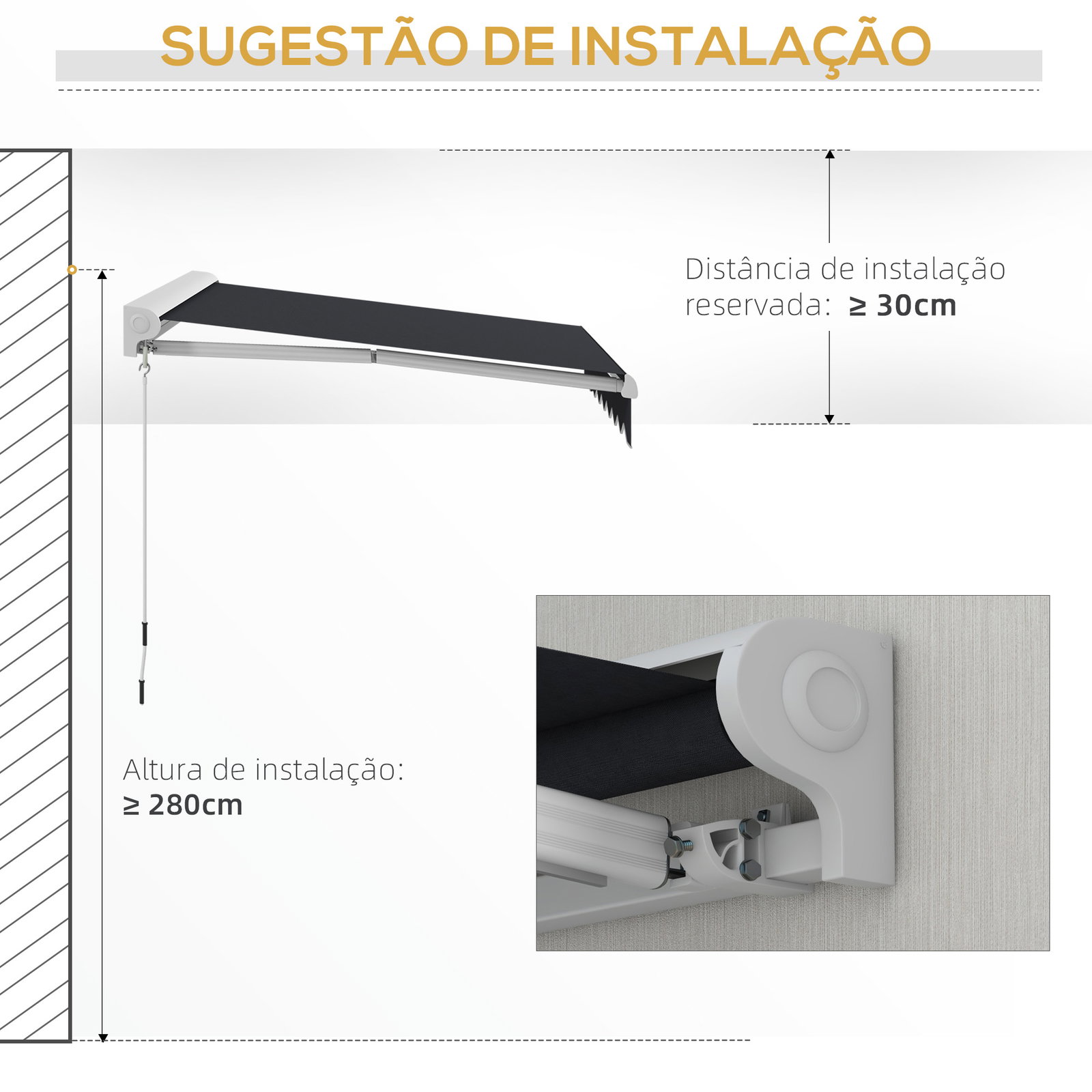 Toldo retrátil elétrico ou manual 250x200 cm toldo portátil para varanda com controlo remoto manivela manual cinzento escuro