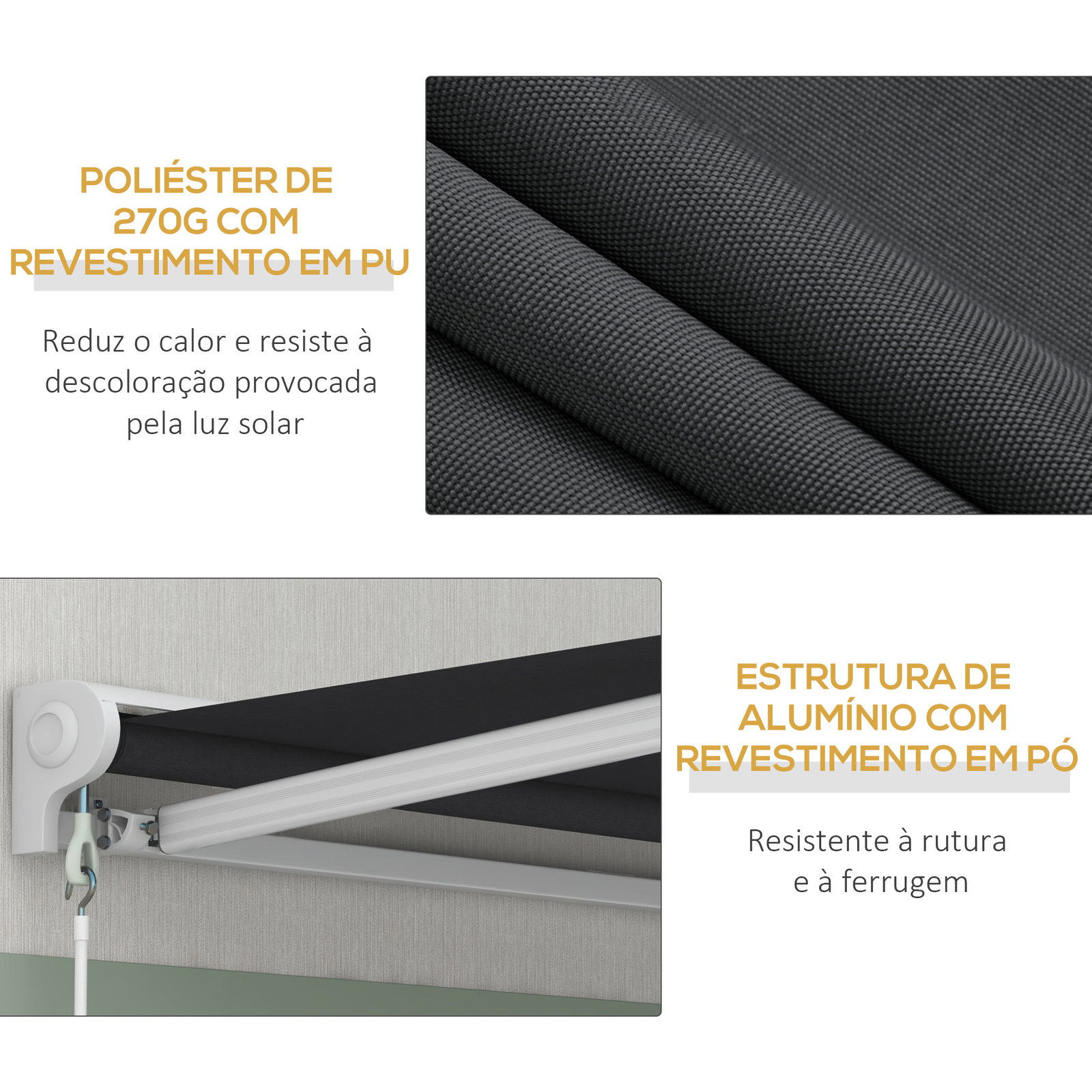 Toldo retrátil elétrico ou manual 250x200 cm toldo portátil para varanda com controlo remoto manivela manual cinzento escuro