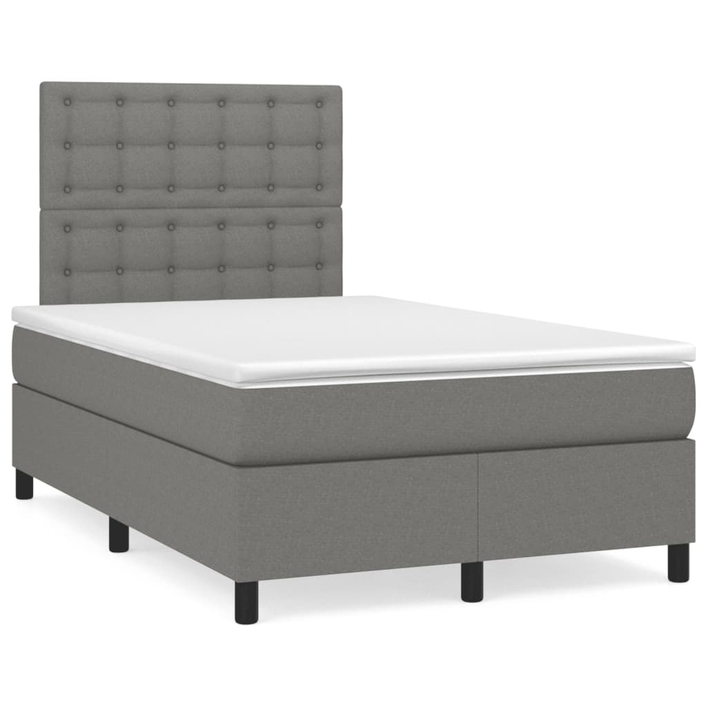 Cama boxspring com colchão 120x190 cm tecido cinzento-escuro