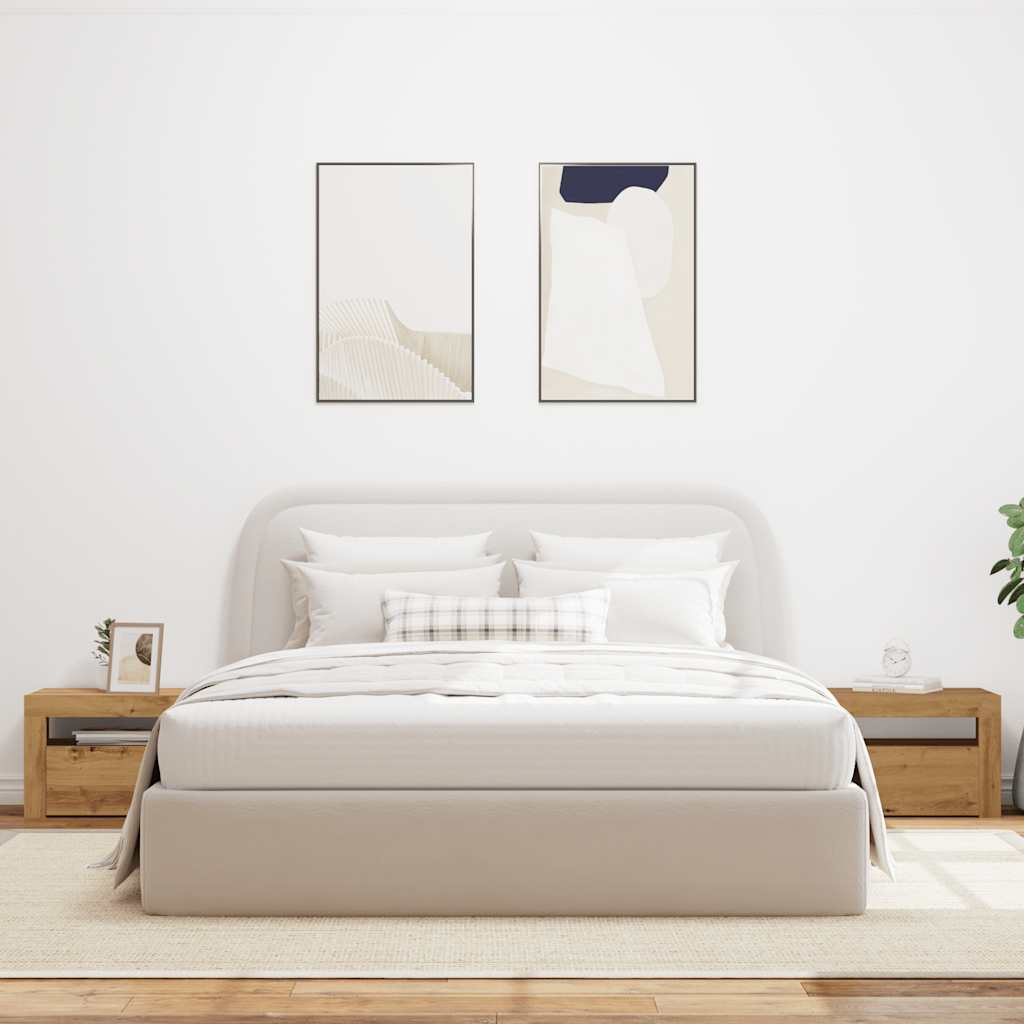 Mesas cabeceira c/ leds 2 pcs 60x35x40 cm carvalho artesanal