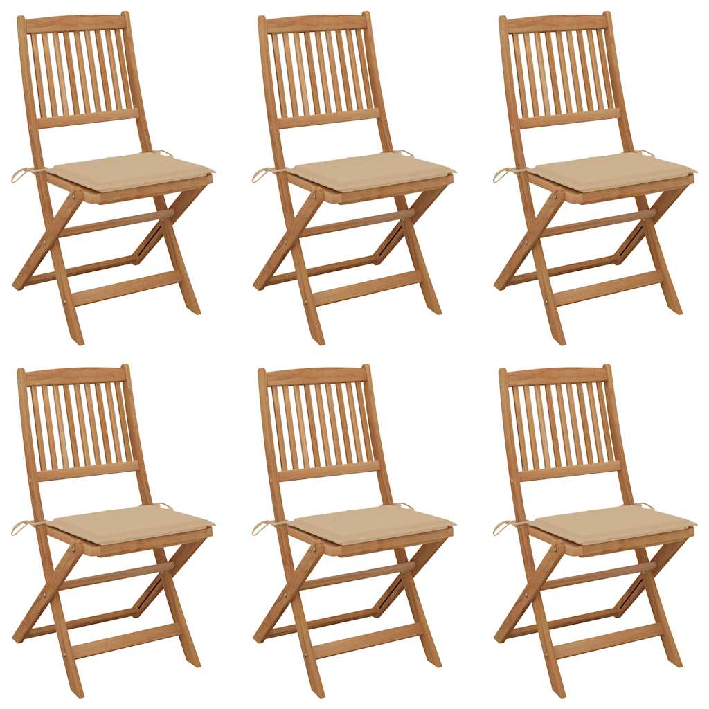 Cadeiras de jardim dobráveis c/ almofadões 6 pcs acácia maciça