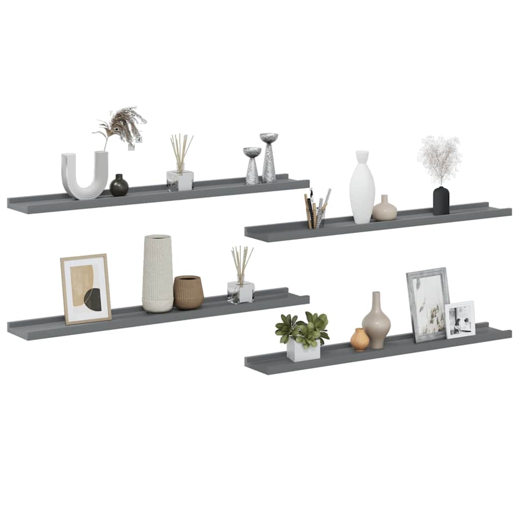 Prateleiras de parede 4 pcs 80x9x3 cm cinzento
