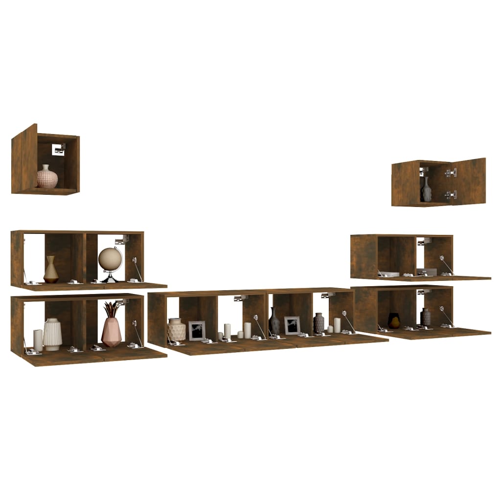 Conjunto móveis de TV 8 pcs madeira processada carvalho fumado
