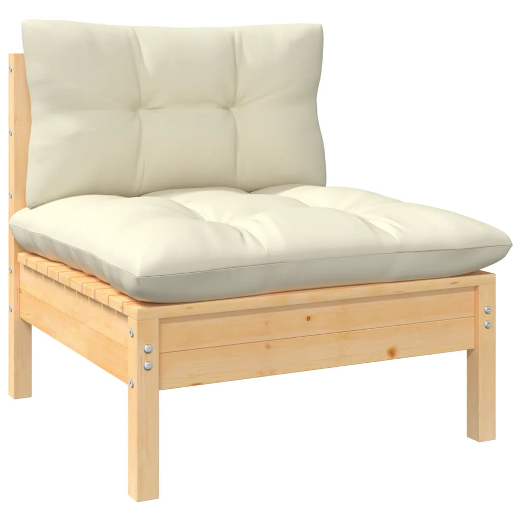 9 Pcs conjunto lounge jardim c/ almofadões creme pinho maciço