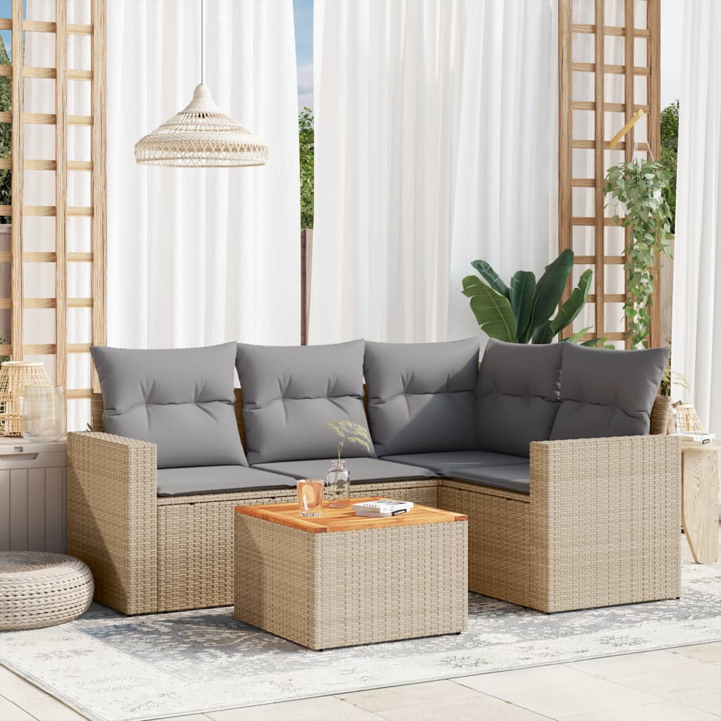 5 Pcs conjunto de sofás p/ jardim com almofadões vime PE bege