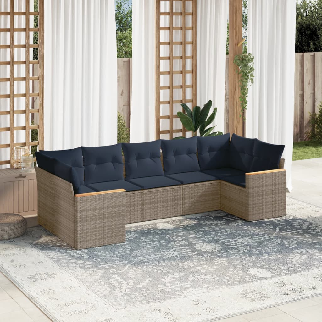 Conjunto de sofá de jardim com 7 peças e almofadas em rattan sintético cinza