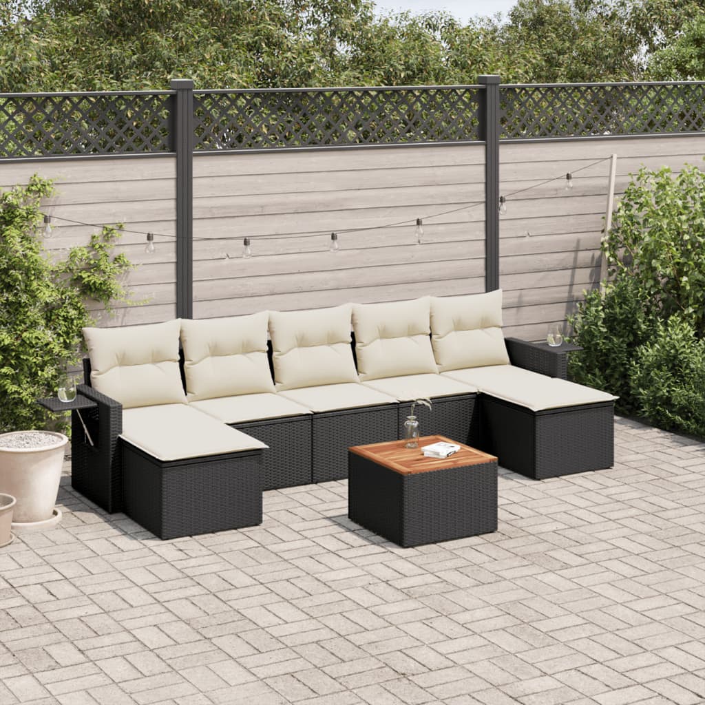 8 Pcs conjunto sofás de jardim com almofadões vime PE preto