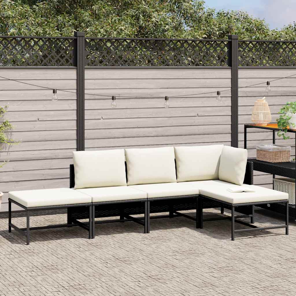5 Pcs conjunto sofás de jardim com almofadões vime PE preto